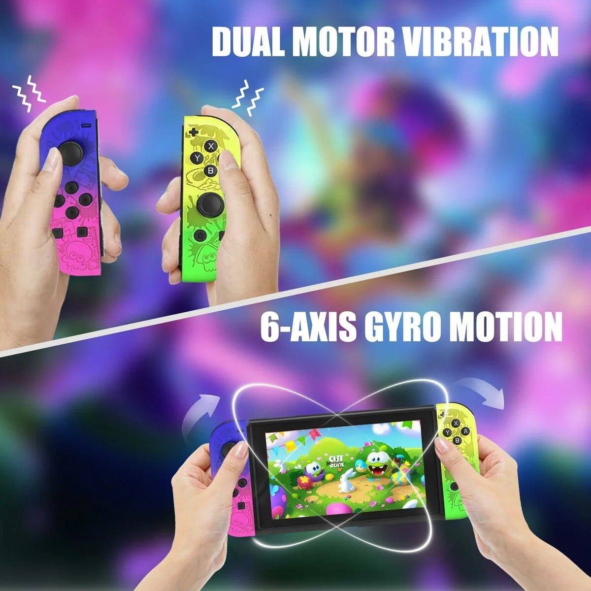 Switch Controller for Nintendo Switch, Switch Remote Control Supports Dual Vibration/Motion Control/Screenshot/Wake-up, Purple Green Print