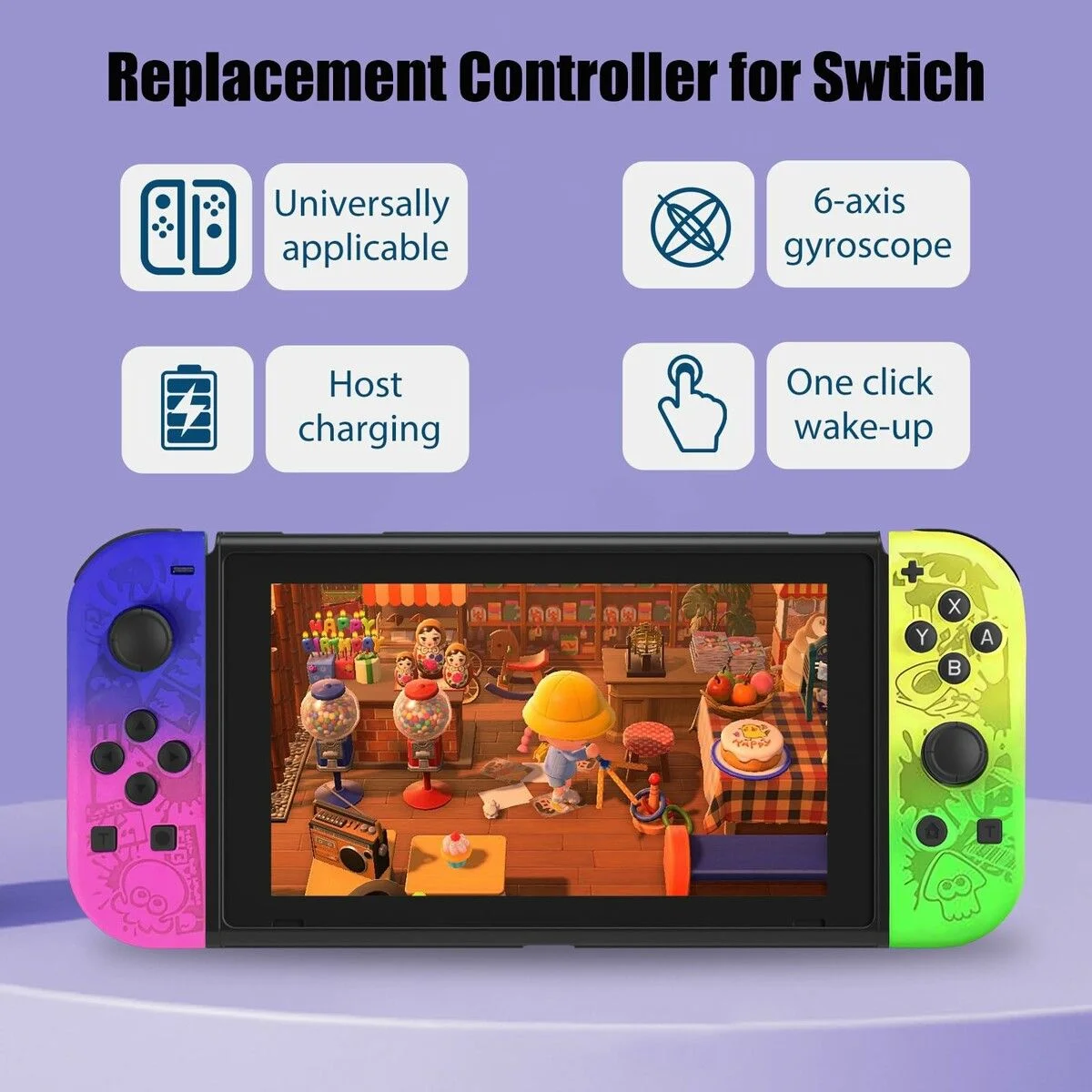 Switch Controller for Nintendo Switch, Switch Remote Control Supports Dual Vibration/Motion Control/Screenshot/Wake-up, Purple Green Print