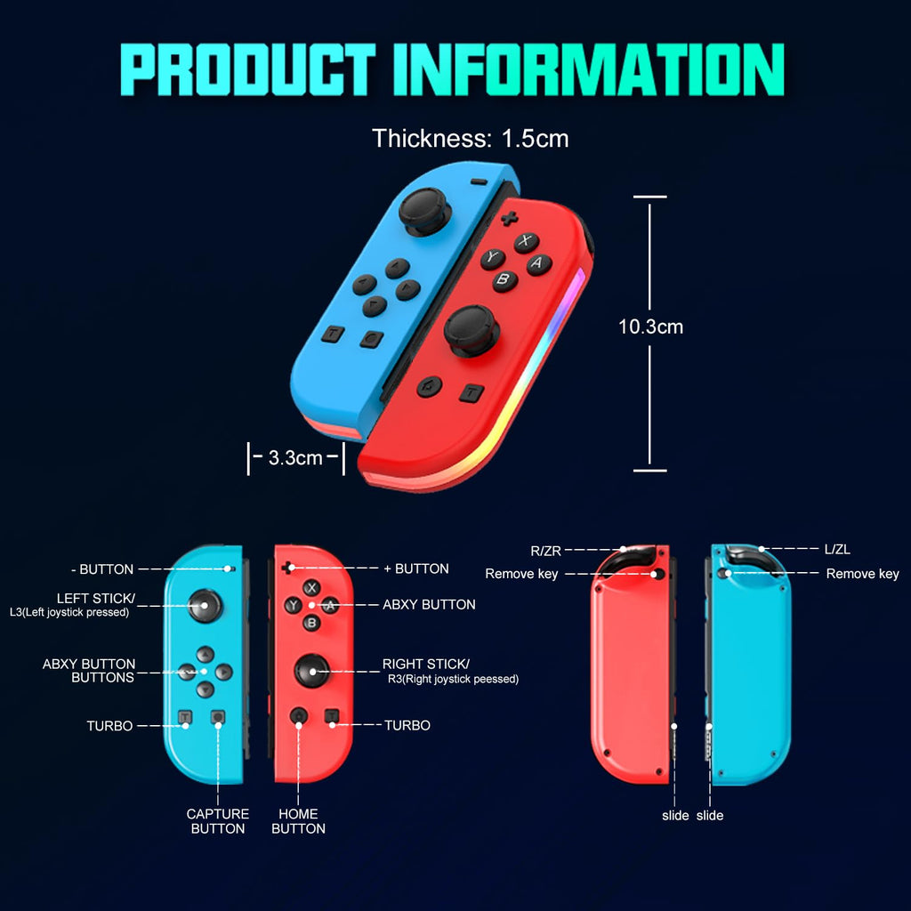 Switch Controller for Nintendo Switch, Switch Remote Control Supports Dual Vibration/Motion Control/Screenshot/Wake-up, Red Blue