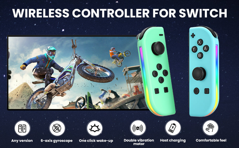Switch Controller for Nintendo Switch, Switch Remote Control Supports Dual Vibration/Motion Control/Screenshot/Wake-up, Green Blue