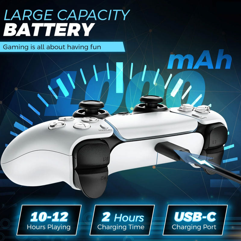 Wireless Controller Compatible for P5, Bluetooth 5.0 with 1000mAh Battery, Dual Vibration, 6-Axis Motion Control, USB-C Charging, Gamepad Compatible with P5/Windows PC, White